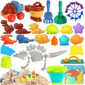 41pc Beach/Sandbox Toys for Kids Dinosaur Molds, Bucket/Shovel w/ Mesh Bag